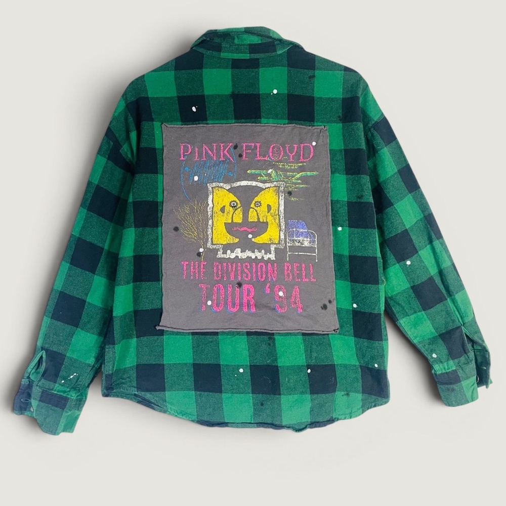 Pink Floyd Division Bell Tour 94 Flannel Shirt Mens S Green Plaid Modern